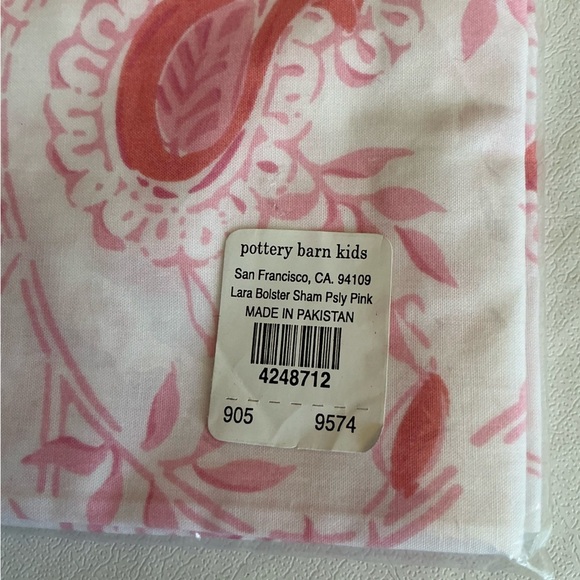NWT Pottery Barn Kids Lara Paisley Pink Floral Bolster Sham 9.5" x 27" - Picture 5 of 5